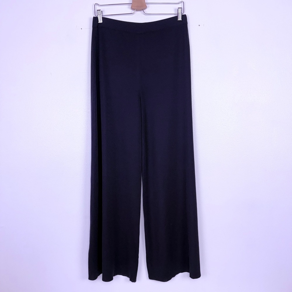 Exclusively Misook Knit Wide Leg Pants Womens M Navy Blue Pull On Minimalist